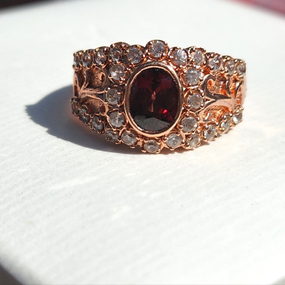 Rose gold Garnet and CZ Ring